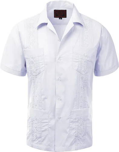 Vista 7 de GUAYABERA CUBANA HOMBRE BODA CUBANA MANGA CORTA BOTON-UP CAMISA NEGRO