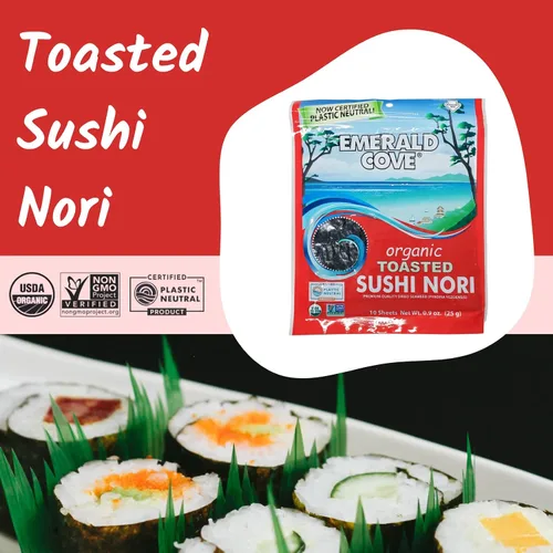 Vista 7 de Emerald Cove Organic Toasted Pacific Sushi Nori Sheets, 5.4 Oz, 10 Count, Pack of 6