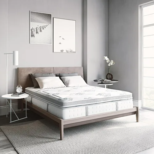 Vista 2 de Gran Colchón Classic Brands, de hule espuma de memoria, con gel fresco e híbrido, colchón de muelles, matrimonial y de 14 in. , Algodón, Blanco