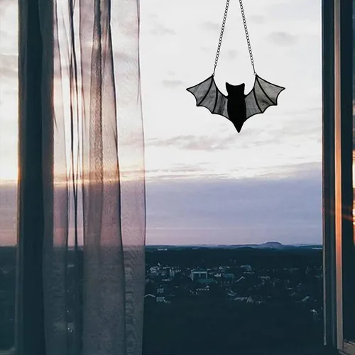 Vista 9 de Decoración de murciélago de Halloween para colgar ventanas de vidrieras – Adornos de murciélagos espeluznantes murciélagos para decoración
