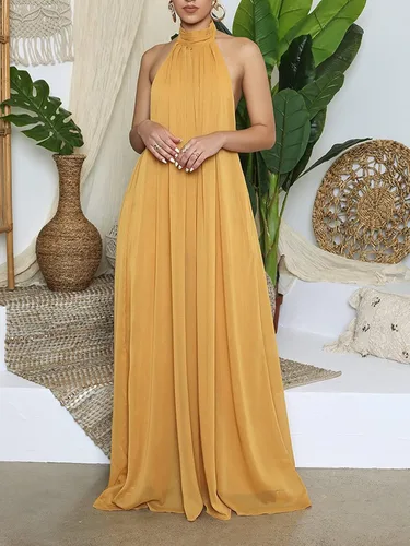Vista 2 de Ekaliy - Enterizo sexi de verano para mujer, de chifón, con escote halter, sin mangas, pantalón largo de pierna ancha, enterizo de fiesta