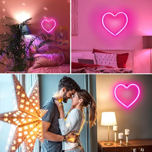 Vista 4 de Letrero de neón con forma de corazón rosa, funciona con pilas o USB, luces LED para decoración del día de San Valentín, regalos de San Valentín
