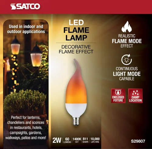 Vista 2 de Satco S29807 Bombilla LED con efecto de llama para interiores y exteriores, forma B11, color blanco