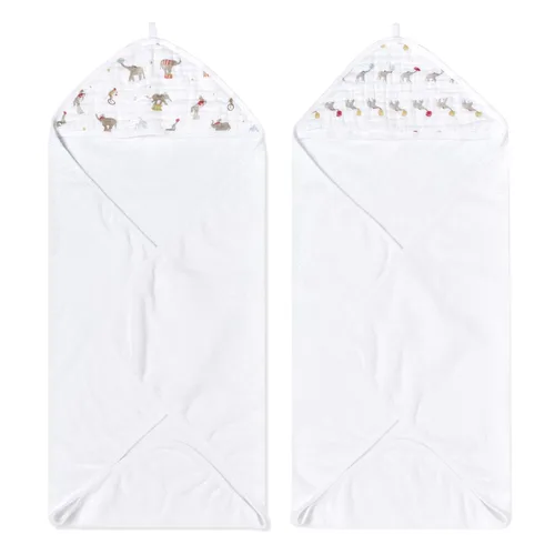 Vista 6 de aden + anais Essentials - Toalla de baño con capucha para bebé, súper suave, 100% algodón, paquete de 2, conejitos ruborizados