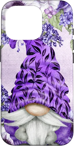 Vista 20 de Funda estética para iPhone 16 con diseño de anémonas de gnomo morado y lavanda