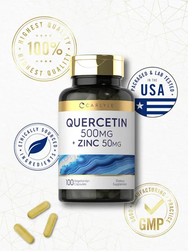 Vista 6 de Carlyle Cápsulas de quercetina de 500 mg con 50 mg de zinc 100 unidades Suplemento sin OMG y sin gluten