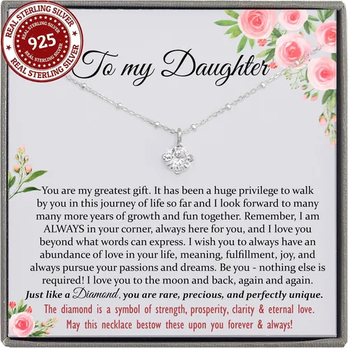 Vista 56 de Collar de hija relleno de oro de mamá o papá, collar clásico de perlas blancas con mensaje significativo, listo para regalar