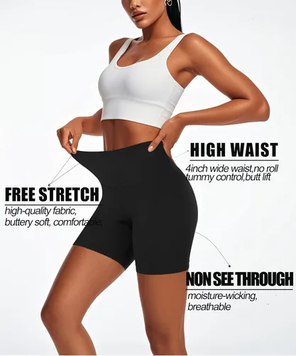 Vista 15 de Pantalones cortos de ciclismo de cintura alta para mujer, 5 pulgadas, control de abdomen, atléticos, correr, gimnasio, yoga, pantalones cortos