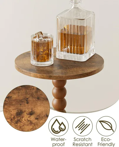 Vista 6 de Masupu Mesa auxiliar redonda, mesa auxiliar pequeña para espacios pequeños, mesa de bebidas con pedestal con pata de madera maciza para sala