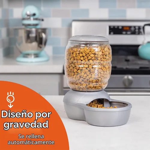 Vista 2 de Comedero Petmate rellenable con protección antibacteriana Microban, Blanco Perlado Made in USA 2-Gris perla y plata.