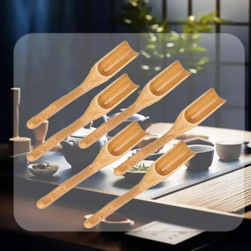 Vista 5 de 6 cucharas de té de bambú, cucharas de madera de bambú natural para recoger café en polvo, condimentos, azúcar, miel, café, cuchara de té (larga)
