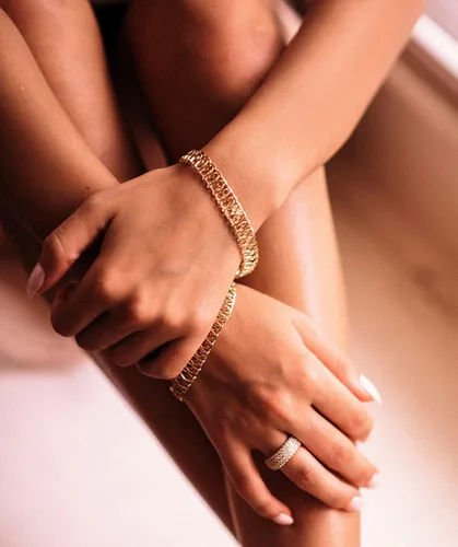 Vista 6 de Barzel Pulsera de malla chapada en oro de 18 quilates para mujer, fabricada en Brasil, Metal, no conocido
