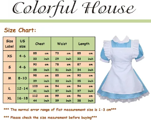 Vista 5 de Colorful House Traje de cosplay de anime para adultos, disfraz de sirvienta azul, delantal, 4 piezas, conjunto de vestido de sirvienta de lolita