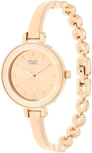 Vista 3 de Titan Raga Viva Esfera Analógica Oro Rosa Mujer Oro, Plata Metal, Latón, Cuero, Diseño de Joyería, Estilo Pulsera, Diseñador, Cristal de Cuarzo