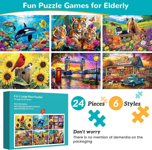 Vista 2 de 6 Paquetes de 24 Rompecabezas de Piezas Grandes para Personas Mayores, Productos para Demencia y Alzheimer, Juego de Memoria y Cognitivo Fácil