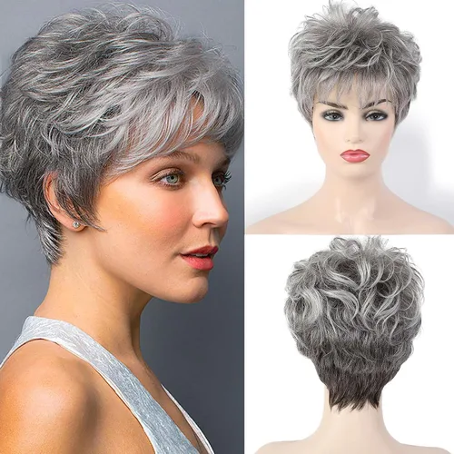 Vista 14 de HAIRCUBE Pelucas rubias de corte Pixie para mujer, estilo ondulado natural, peluca de encaje sintético resistente al calor con parte superior