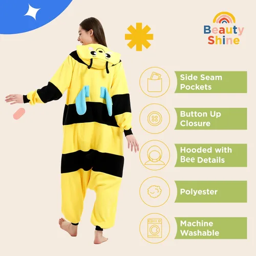 Vista 6 de Beauty Shine Disfraz unisex de dibujos animados para adultos, para Halloween, Navidad, pijama, mameluco de felpa para cosplay