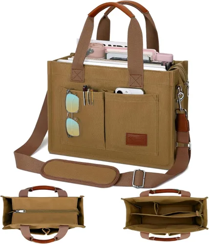 Vista 23 de Bolso grande de lona con compartimentos y cremallera para mujer de KKXIU, bolso cruzado, de trabajo, bíblico, de mensajero con bolsillos