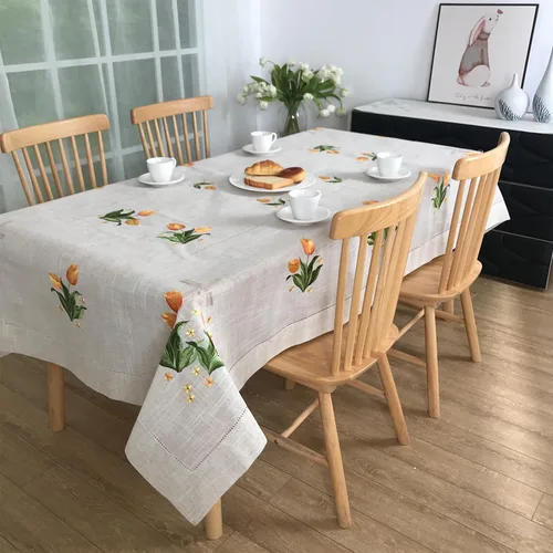 Vista 7 de Mantel bordado para decoración de encaje a prueba de polvo, sin arrugas, lavable, floral, rectangular, para cocina, comedor, vacaciones, cumpleaños