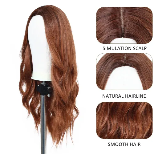 Vista 3 de Esmee Pelucas largas de color castaño rojizo ombré para mujer, peluca de cabello sintético ondulado y rizado natural para uso diario, fiestas