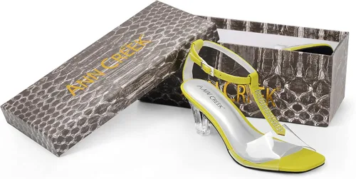Vista 7 de ANN CREEK Sandalias de tacón transparente con correa en T y diamantes de imitación para mujer