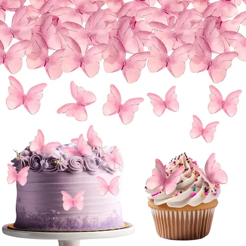 Vista 9 de TIESOME 48 mariposas comestibles para decoración de pasteles, decoración de cupcakes de mariposa vívida para bodas, cumpleaños, aniversario