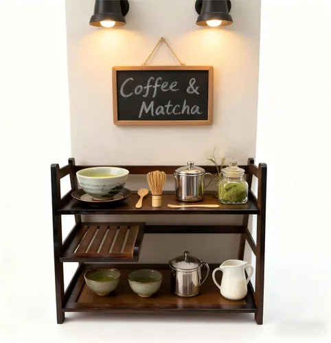 Vista 8 de Bamboo Matcha Station Organizer - Large Capacity 3-Tier Shelf Madera