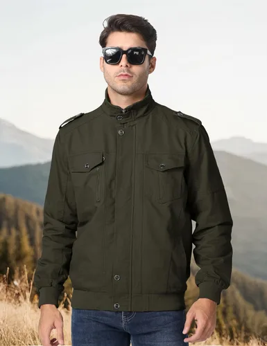 Vista 3 de Crysully - Chaqueta cortavientos para hombre, estilo informal y cuello militar, para primavera-otoño