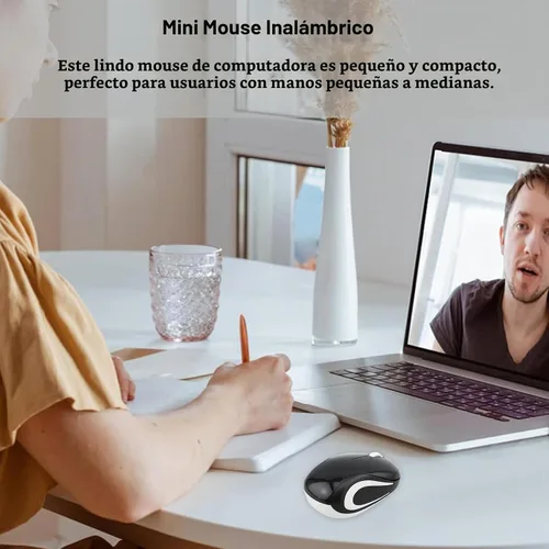 Vista 4 de Mini mouse inalámbrico para computadora, tamaño pequeño, portátil, compacto de viaje, USB óptico de 3 botones, 1000 DPI, mouse inalámbrico para Negro