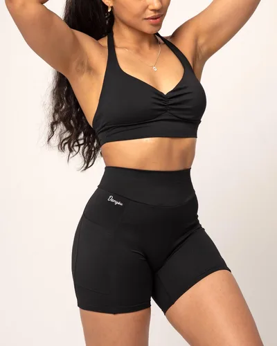 Vista 6 de Danysu Pantalones cortos de entrenamiento con corte en V, pantalones cortos de entrenamiento de cintura alta, pantalones deportivos para gimnasio