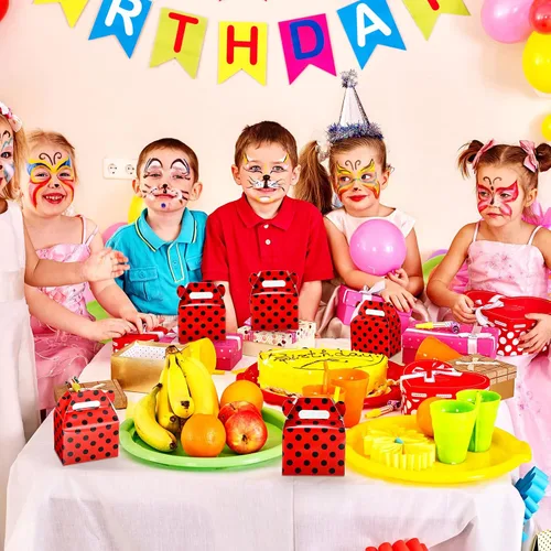 Vista 7 de Outus 30 cajas de regalo de fiesta de mariquita, cajas de regalo de fiesta de mariquita, cajas de papel de caramelo de lunares rojos y negros