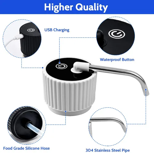 Vista 4 de Dispensador de agua de campamento para botella de 5 galones, bomba de botella de agua eléctrica portátil con carga USB, bomba universal de micro