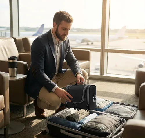Vista 9 de Bolsa de Aseo de Viaje Bago Bolsa de Aseo Impermeable Colgante Bolsa de Aseo Grande para Baño y Viaje Organizador de Bolsa de Artículos de Tocador