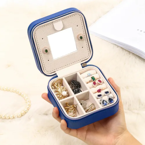 Vista 2 de Estuche de viaje para joyas con espejo, pequeño organizador de joyas de viaje, caja de joyería portátil, mini organizador de viaje, caja