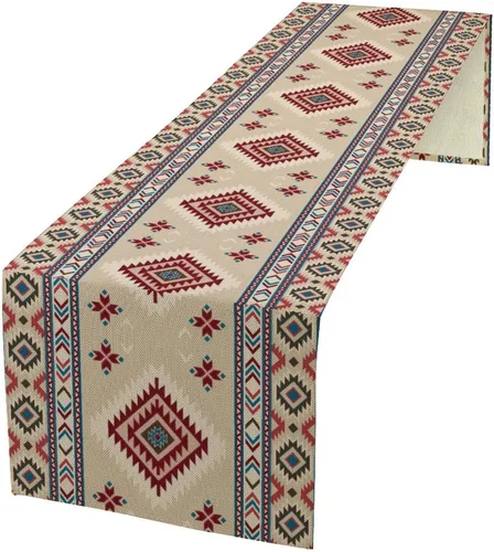 Vista 15 de Camino de mesa étnico del suroeste, navajo tribal nativo americano, bohemio, patrón geométrico azteca, camino de mesa para cocina, mesa de comedor