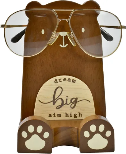 Vista 4 de I'm - Soporte multiusos de madera para lentes, teléfono, pluma y lápiz, accesorios de escritorio, decoración de escritorio, hogar, oficina Oso
