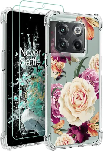 Vista 9 de Osophter Funda para OnePlus 10T – Transparente Niña Mujer Flor Floral con Protector de Pantalla con Esquinas Reforzadas TPU Flexible Funda
