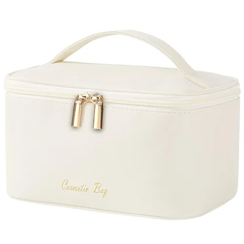 Vista 15 de Bolsa de maquillaje pequeña para mujeres, con cremallera, organizador, impermeable, bonita (azul claro)