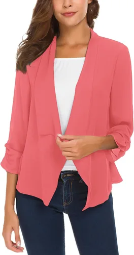 Vista 18 de Urban CoCo Blazer ligero de gasa fina con mangas fruncidas para mujer Negro