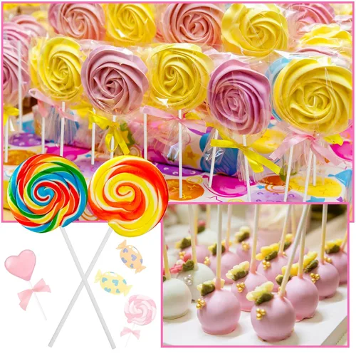 Vista 6 de 300 piezas de palitos para pastel pop y envolturas, palitos para pastel pop de 15 cm con lazos para caramelos, chocolates, galletas y dulces