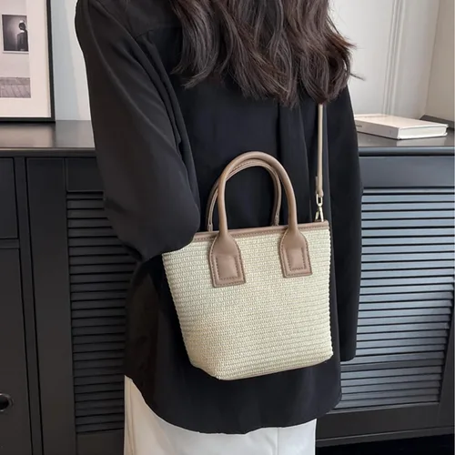 Vista 5 de Goclothod Bolsos de moda Bolso de paja tejido para mujer, bolso de mano de playa de verano