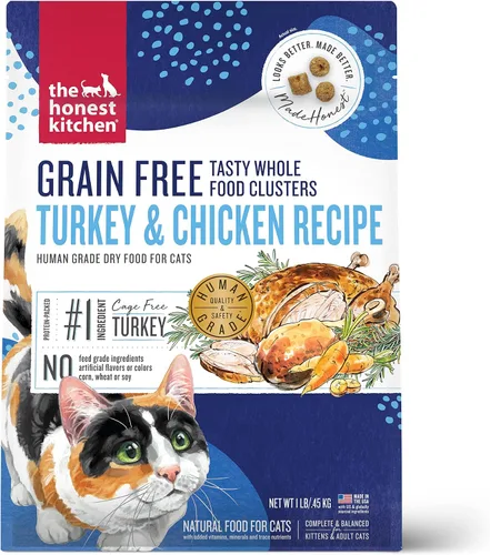 Vista 12 de The Honest Kitchen Clusters de comida para gatos de grado humano de comida entera sin granos de pollo seco, bolsa de prueba de 1 libra