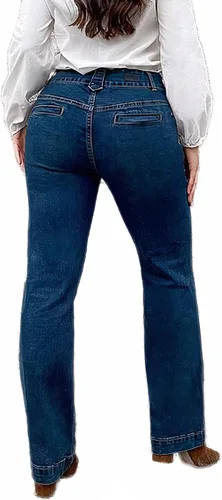 Vista 3 de Flamingals Jeans rasgados de pierna recta para mujer, jeans vintage de cintura media