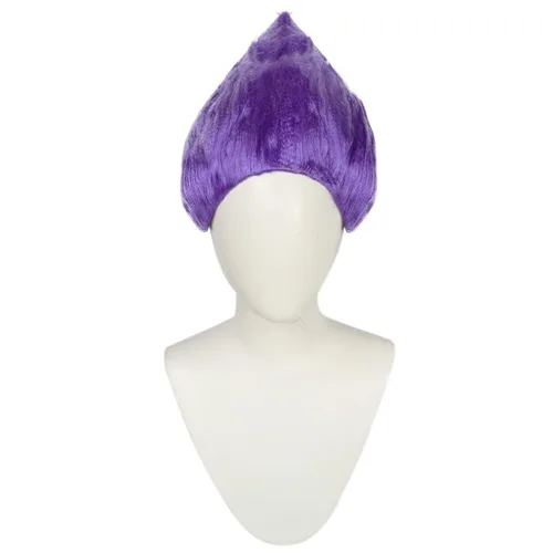 Vista 2 de JoneTing Peluca con puntas moradas + gorra de pelucaPeluca corta púrpura para cosplay para Halloween, peluca de cosplay púrpura brillante