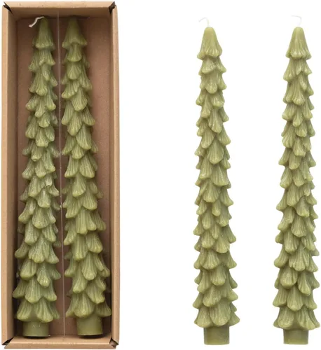 Vista 17 de Creative Co-Op Velas cónicas en forma de árbol sin perfume, ponche de huevo, juego de 2 en caja, 5 pulgadas Eggnog