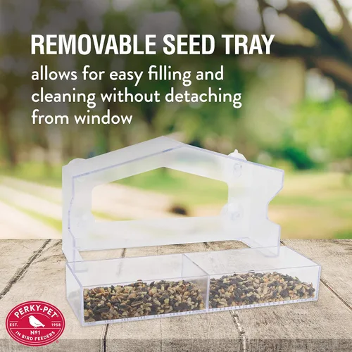 Vista 4 de Perky-Pet 347 Comedero transparente para pájaros con ventosas fuertes, capacidad de semillas de 1 libra