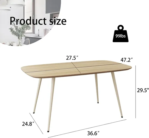 Vista 2 de HIPIHOM Mesa de comedor moderna de granja de 47.2 pulgadas, mesa de comedor rectangular de madera con patas de metal para 4 personas para comedor