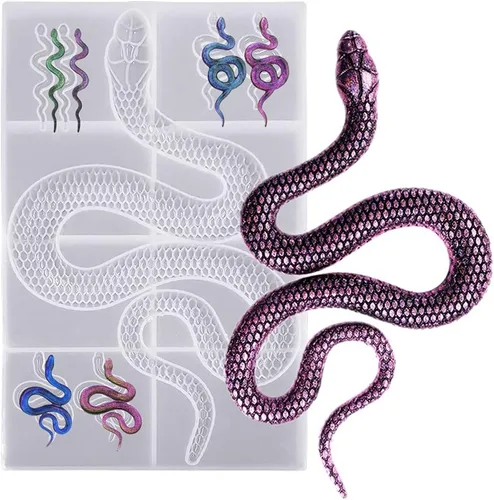 Vista 2 de AFUNTA - Molde de resina epoxi de serpiente, molde de silicona con forma de serpiente, molde de resina para llavero de resina para manualidades