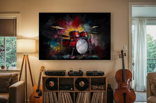 Vista 7 de LuxeWood Arte de Pared Musical en Lienzo - Impresiones Temáticas Musicales Medianas y Grandes para Sala de Estar, Oficina, Estudio, Airbnb