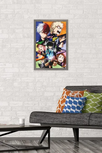 Vista 2 de Trends International My Hero Academia-Faces - Póster de pared de 14.725 x 22.375 pulgadas, versión con marco en color madera rústica